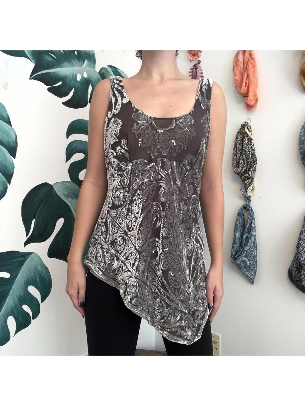 Vintage Silver Velvet Burnout Top